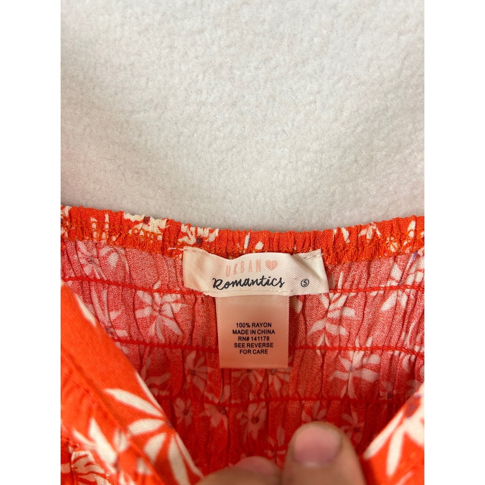 Urban Romantics Smocked Floral Cami Tank Top Orange White Daisy Print Women's‎ S - Picture 3 of 9